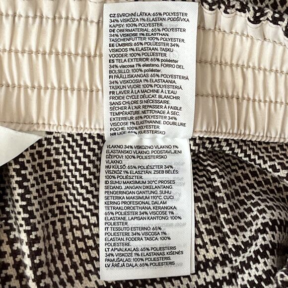 H&M Cream Brown Plaid Wide Leg Elastic Waist Dress Pants Women Size 8 - Picture 8 of 11